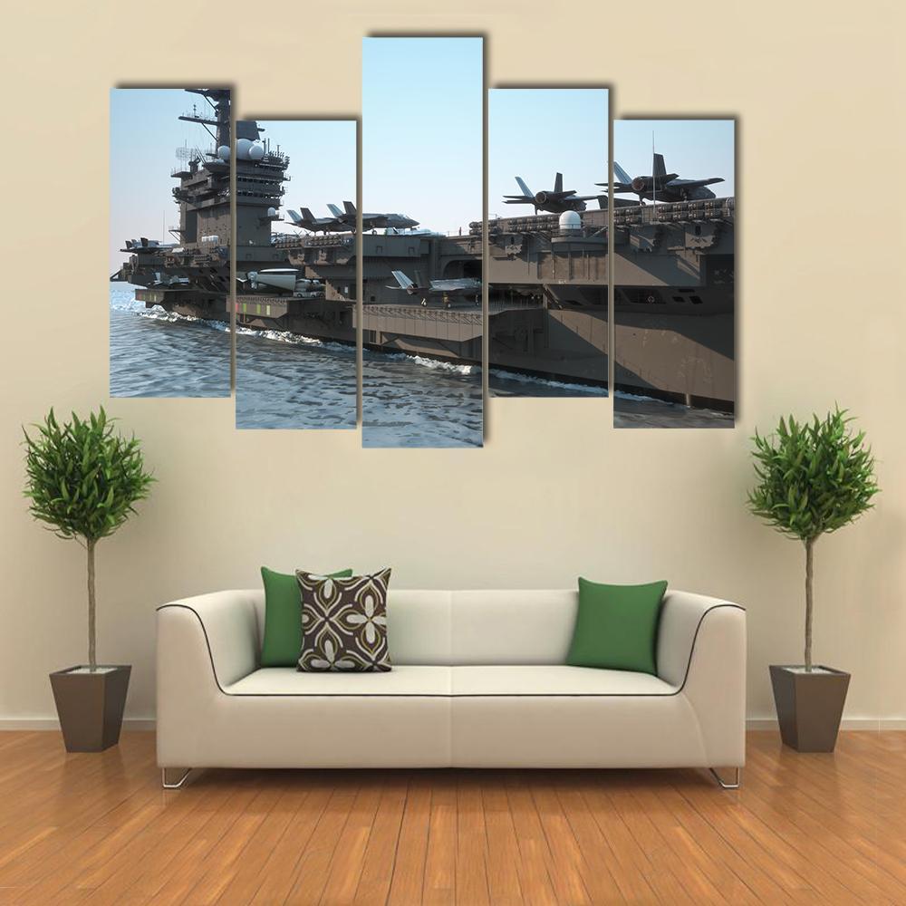 Navy Aircraft Carrier Canvas Wall Art-5 Pop-Gallery Wrap-47" x 32"-Tiaracle