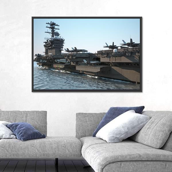 Navy Aircraft Carrier Canvas Wall Art-3 Horizontal-Gallery Wrap-25" x 16"-Tiaracle