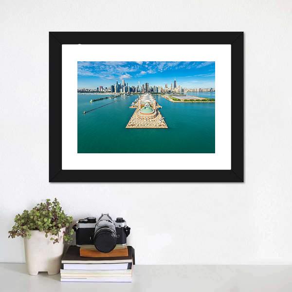 Navy Pier Aerial View Canvas Wall Art-5 Horizontal-Gallery Wrap-22" x 12"-Tiaracle