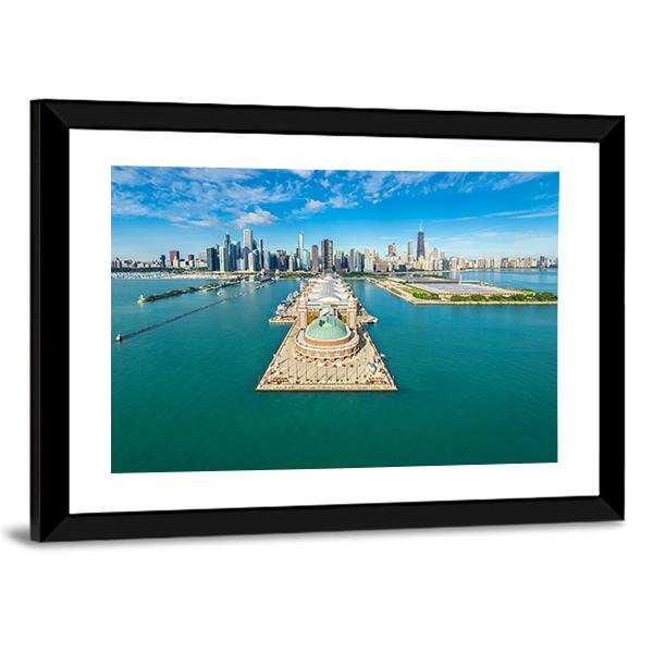 Navy Pier Aerial View Panoramic Canvas Wall Art-1 Piece-36" x 12"-Tiaracle