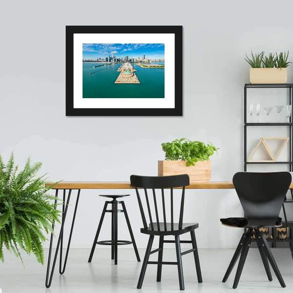 Navy Pier Aerial View Panoramic Canvas Wall Art-1 Piece-36" x 12"-Tiaracle