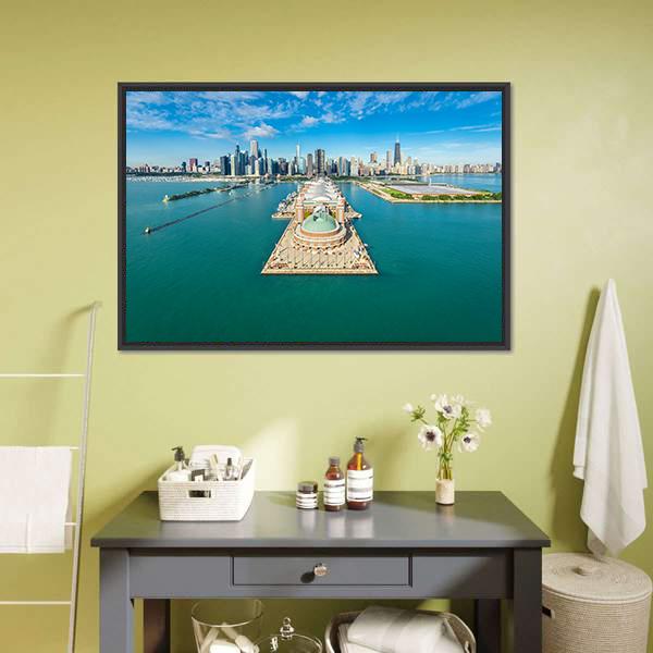 Navy Pier Aerial View Panoramic Canvas Wall Art-1 Piece-36" x 12"-Tiaracle
