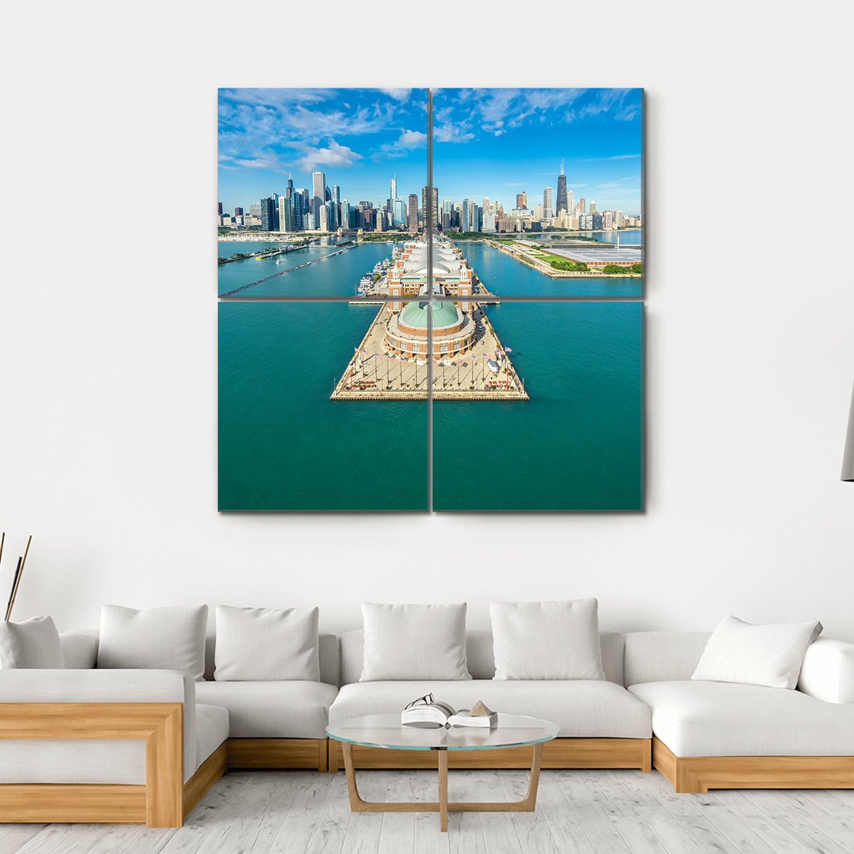 Navy Pier Aerial View Canvas Wall Art-4 Square-Gallery Wrap-17" x 17"-Tiaracle