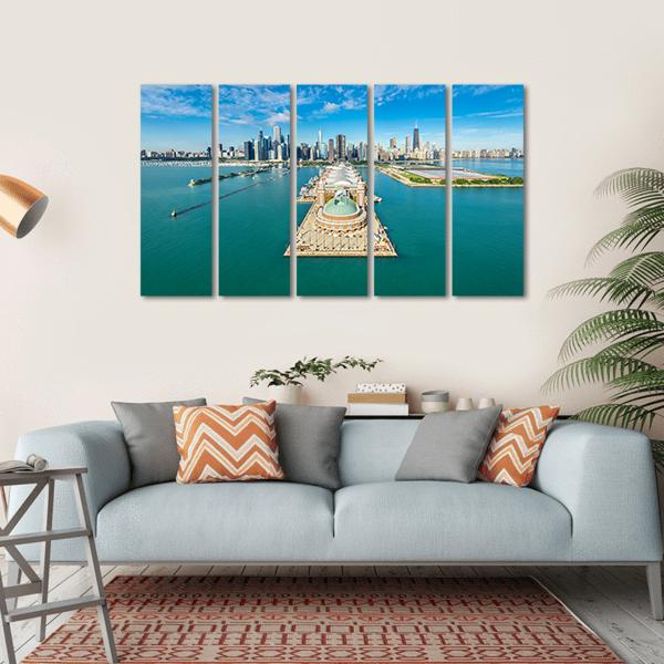 Navy Pier Aerial View Canvas Wall Art-5 Horizontal-Gallery Wrap-22" x 12"-Tiaracle