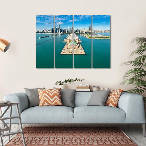 Navy Pier Aerial View Canvas Wall Art-4 Horizontal-Gallery Wrap-34" x 24"-Tiaracle