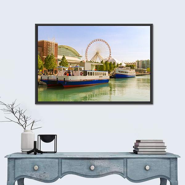 Navy Pier Chicago Canvas Wall Art-1 Piece-Floating Frame-24" x 16"-Tiaracle