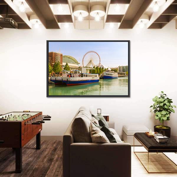 Navy Pier Chicago Canvas Wall Art-3 Horizontal-Gallery Wrap-25" x 16"-Tiaracle