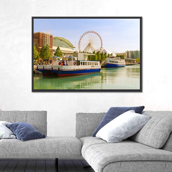 Navy Pier Chicago Canvas Wall Art-3 Horizontal-Gallery Wrap-25" x 16"-Tiaracle