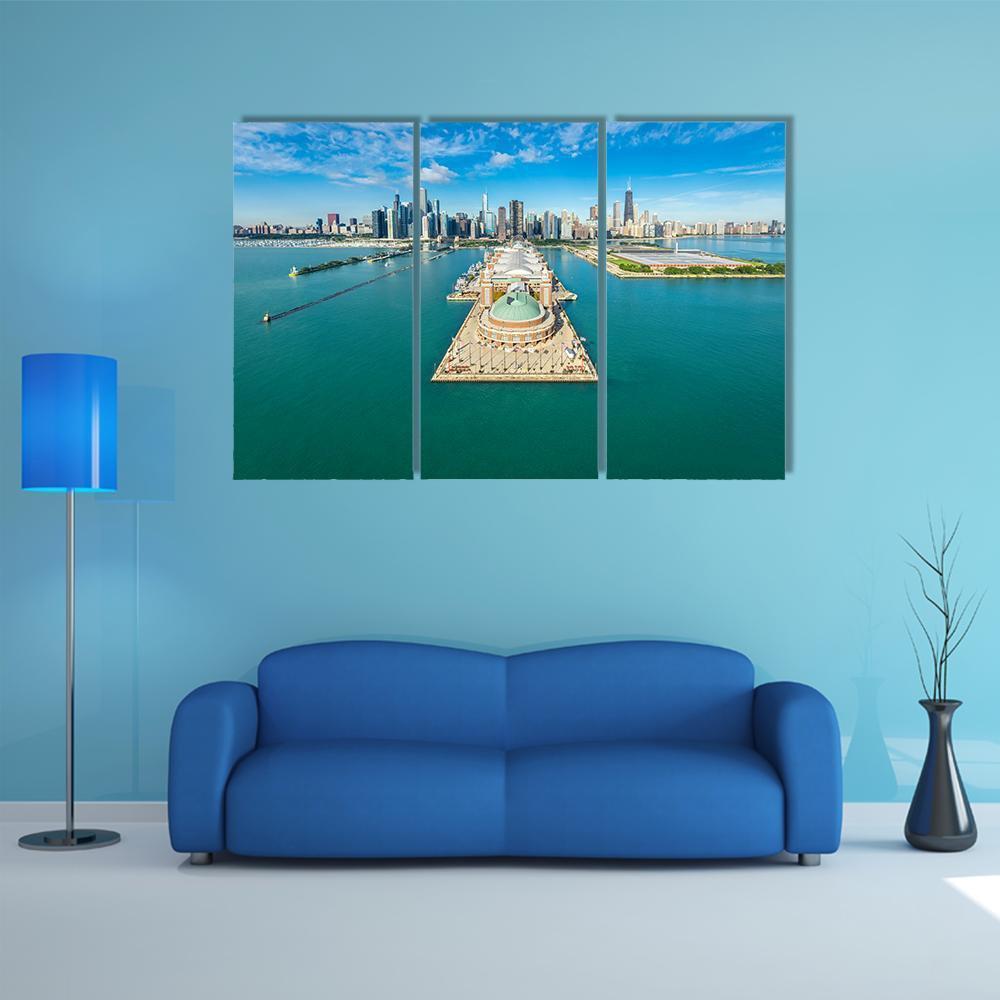 Navy Pier Aerial View Canvas Wall Art-3 Horizontal-Gallery Wrap-37" x 24"-Tiaracle