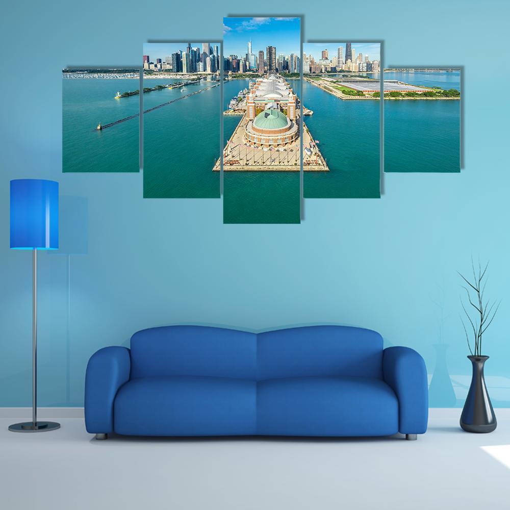Navy Pier Aerial View Canvas Wall Art-3 Horizontal-Gallery Wrap-37" x 24"-Tiaracle