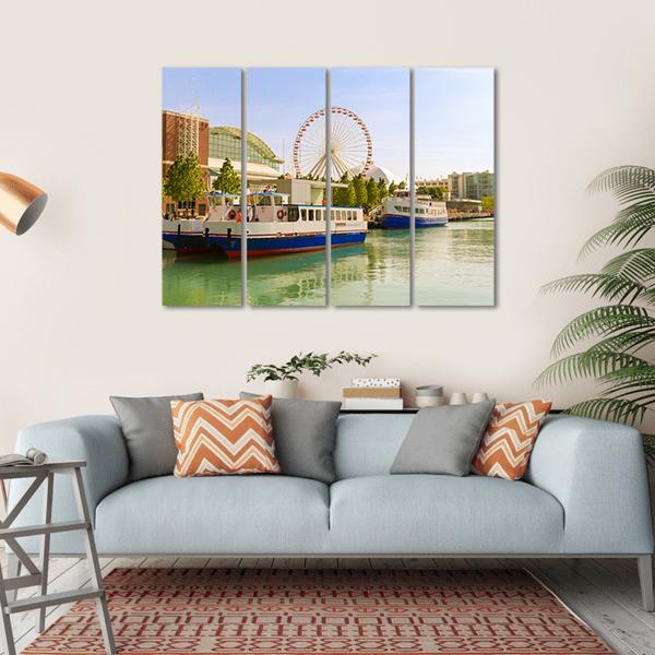 Navy Pier Chicago Canvas Wall Art-4 Horizontal-Gallery Wrap-34" x 24"-Tiaracle
