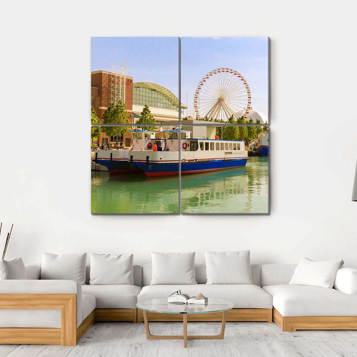 Navy Pier Chicago Canvas Wall Art-4 Square-Gallery Wrap-17" x 17"-Tiaracle