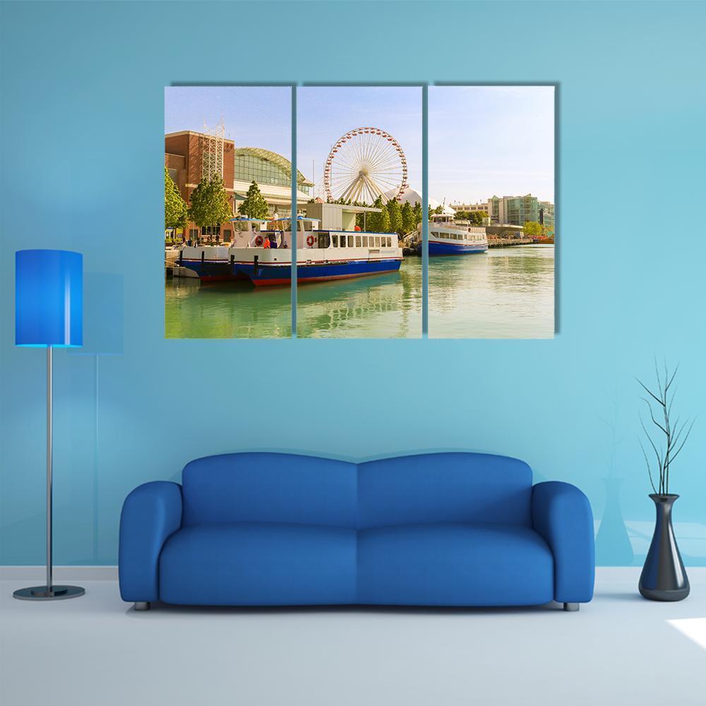 Navy Pier Chicago Canvas Wall Art-3 Horizontal-Gallery Wrap-37" x 24"-Tiaracle