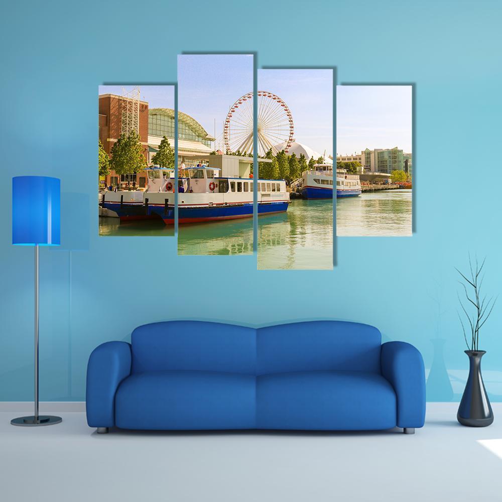 Navy Pier Chicago Canvas Wall Art-4 Pop-Gallery Wrap-50" x 32"-Tiaracle
