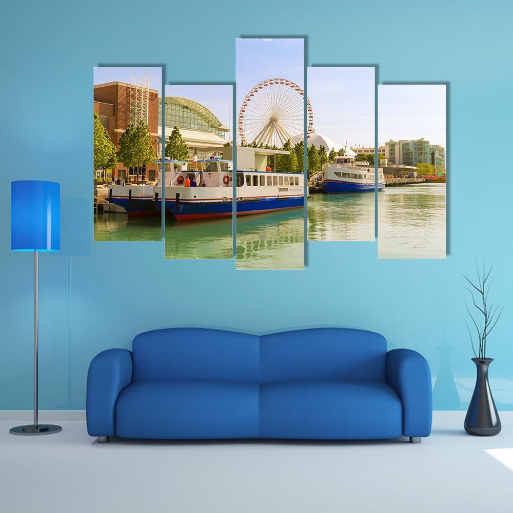 Navy Pier Chicago Canvas Wall Art-5 Pop-Gallery Wrap-47" x 32"-Tiaracle