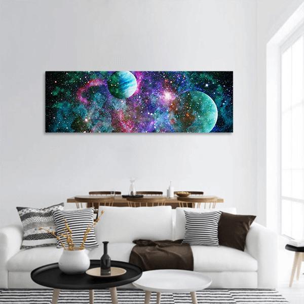 Nebula &amp; Galaxies Panoramic Canvas Wall Art-1 Piece-36" x 12"-Tiaracle