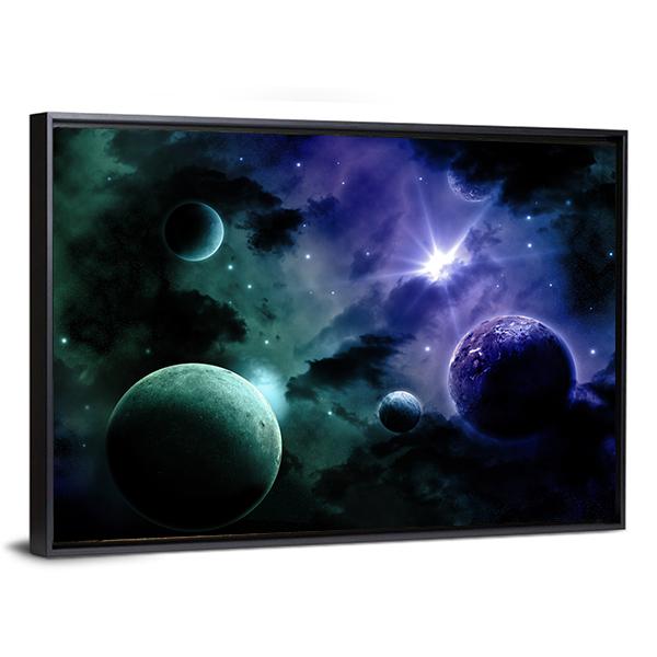 Nebula & Fictional Planets Canvas Wall Art-3 Horizontal-Gallery Wrap-25" x 16"-Tiaracle
