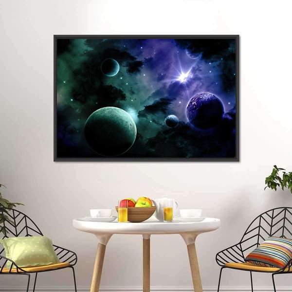 Nebula &amp; Fictional Planets Canvas Wall Art-3 Horizontal-Gallery Wrap-25" x 16"-Tiaracle