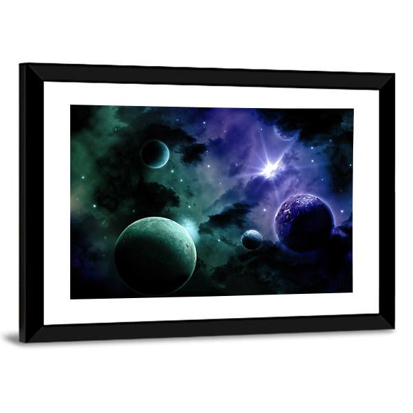 Nebula &amp; Fictional Planets Canvas Wall Art-3 Horizontal-Gallery Wrap-25" x 16"-Tiaracle