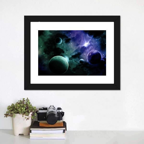 Nebula & Fictional Planets Canvas Wall Art-1 Piece-Framed Print-20" x 16"-Tiaracle