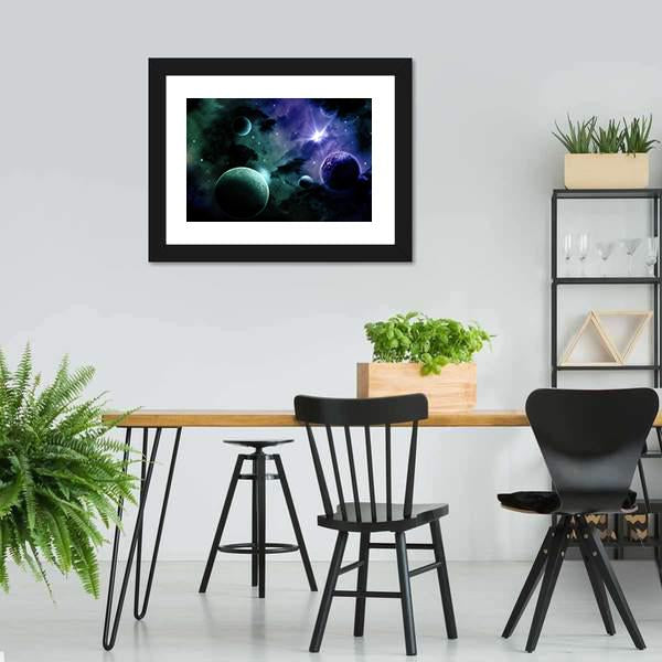 Nebula & Fictional Planets Canvas Wall Art-3 Horizontal-Gallery Wrap-25" x 16"-Tiaracle