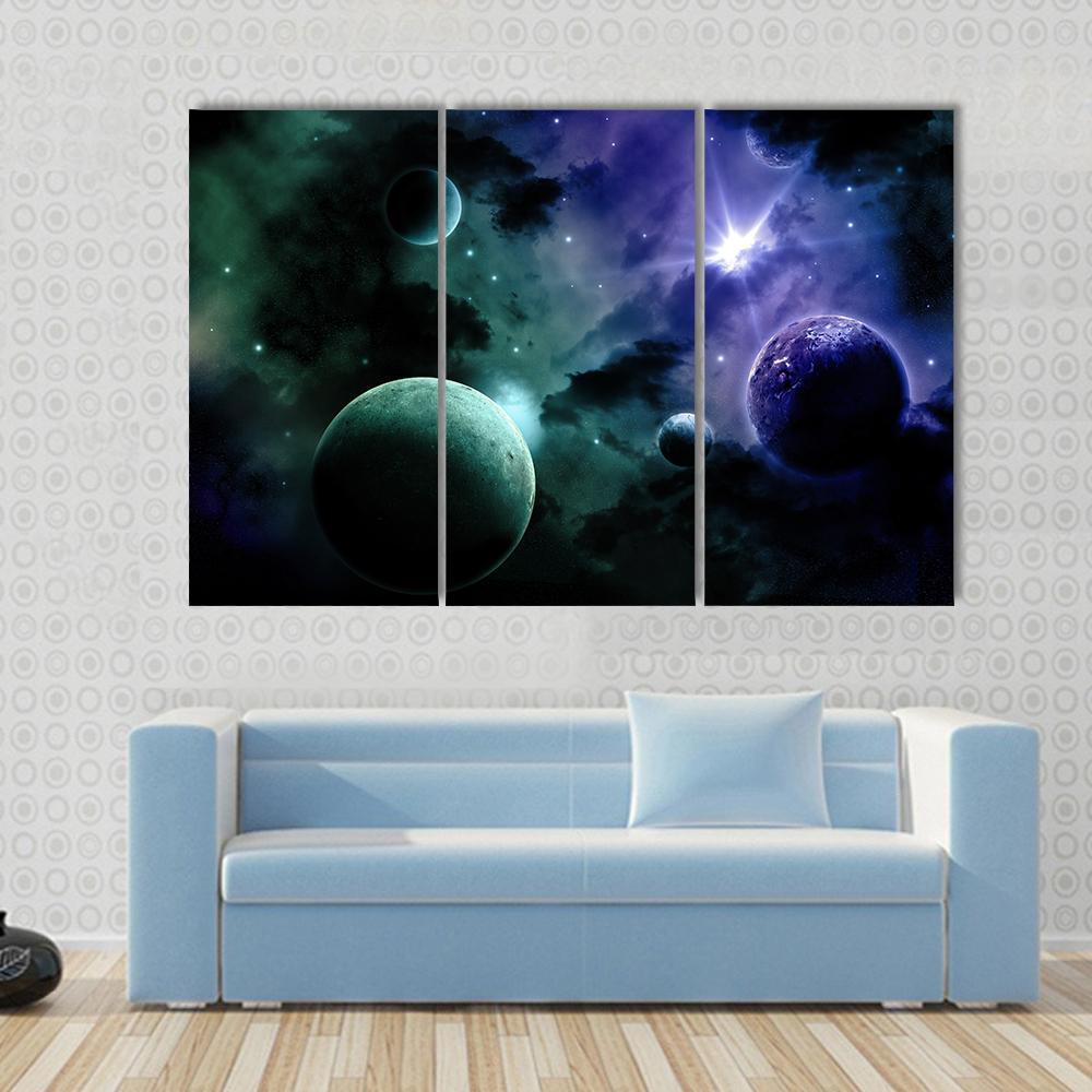 Nebula & Fictional Planets Canvas Wall Art-3 Horizontal-Gallery Wrap-37" x 24"-Tiaracle