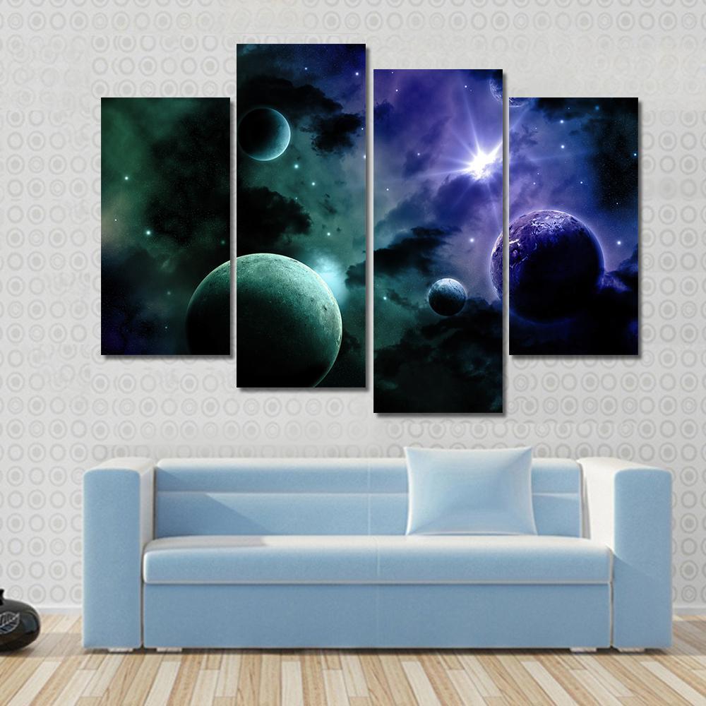 Nebula & Fictional Planets Canvas Wall Art-4 Pop-Gallery Wrap-50" x 32"-Tiaracle
