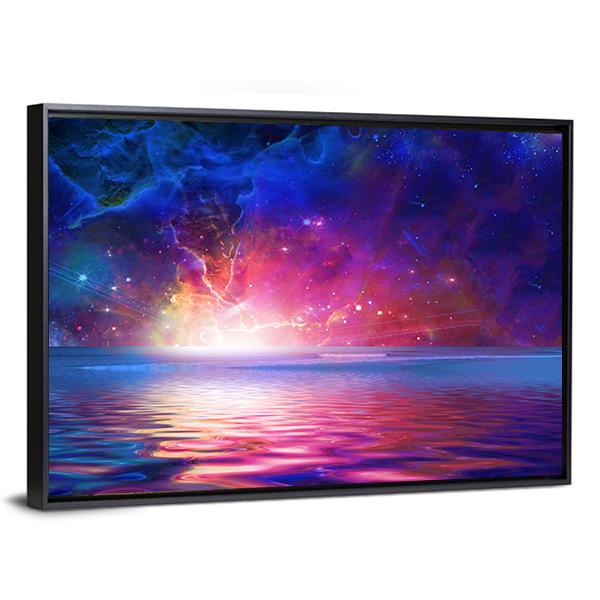 Nebula Over Alien Planet Canvas Wall Art-3 Horizontal-Gallery Wrap-25" x 16"-Tiaracle
