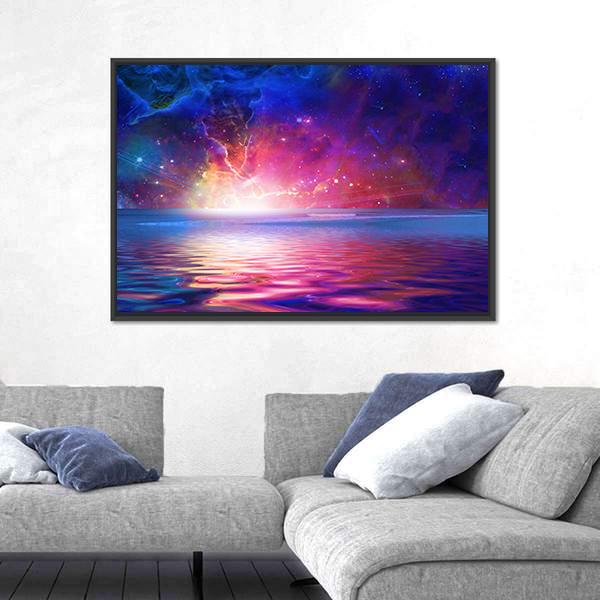 Nebula Over Alien Planet Canvas Wall Art-3 Horizontal-Gallery Wrap-25" x 16"-Tiaracle