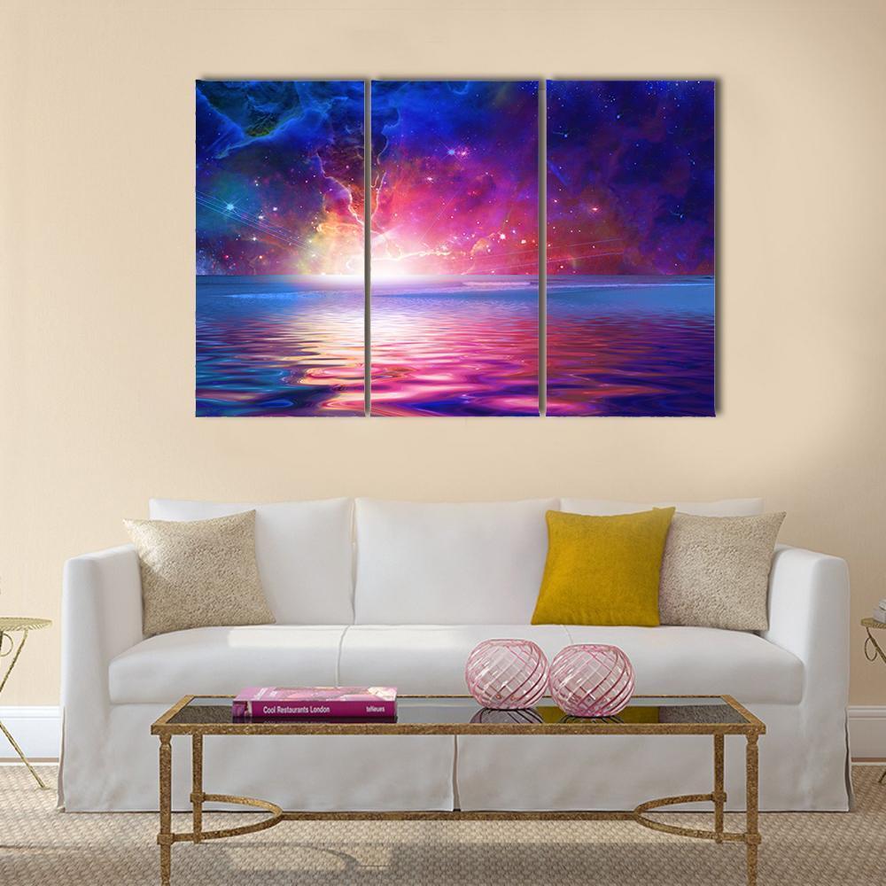 Nebula Over Alien Planet Canvas Wall Art-3 Horizontal-Gallery Wrap-37" x 24"-Tiaracle