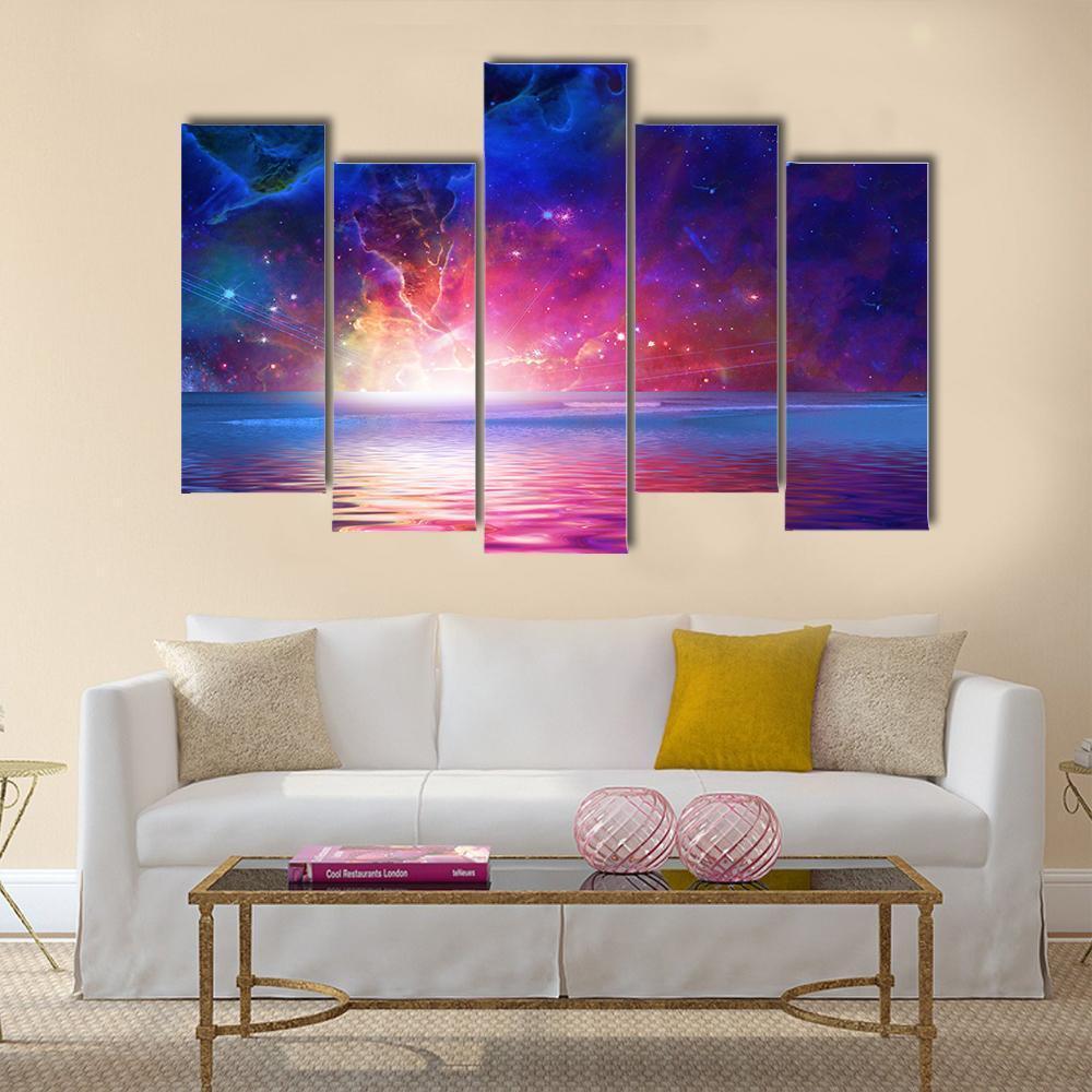 Nebula Over Alien Planet Canvas Wall Art-5 Pop-Gallery Wrap-47" x 32"-Tiaracle