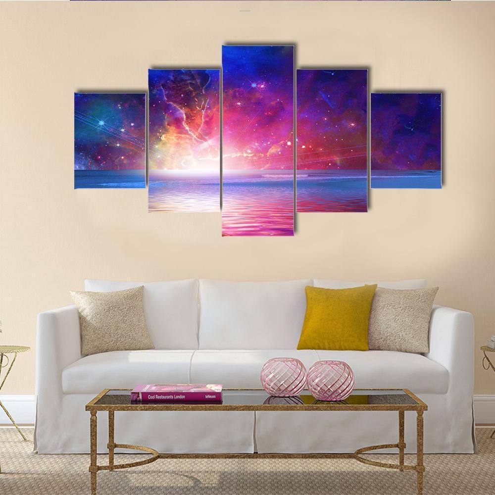 Nebula Over Alien Planet Canvas Wall Art-5 Star-Gallery Wrap-62" x 32"-Tiaracle