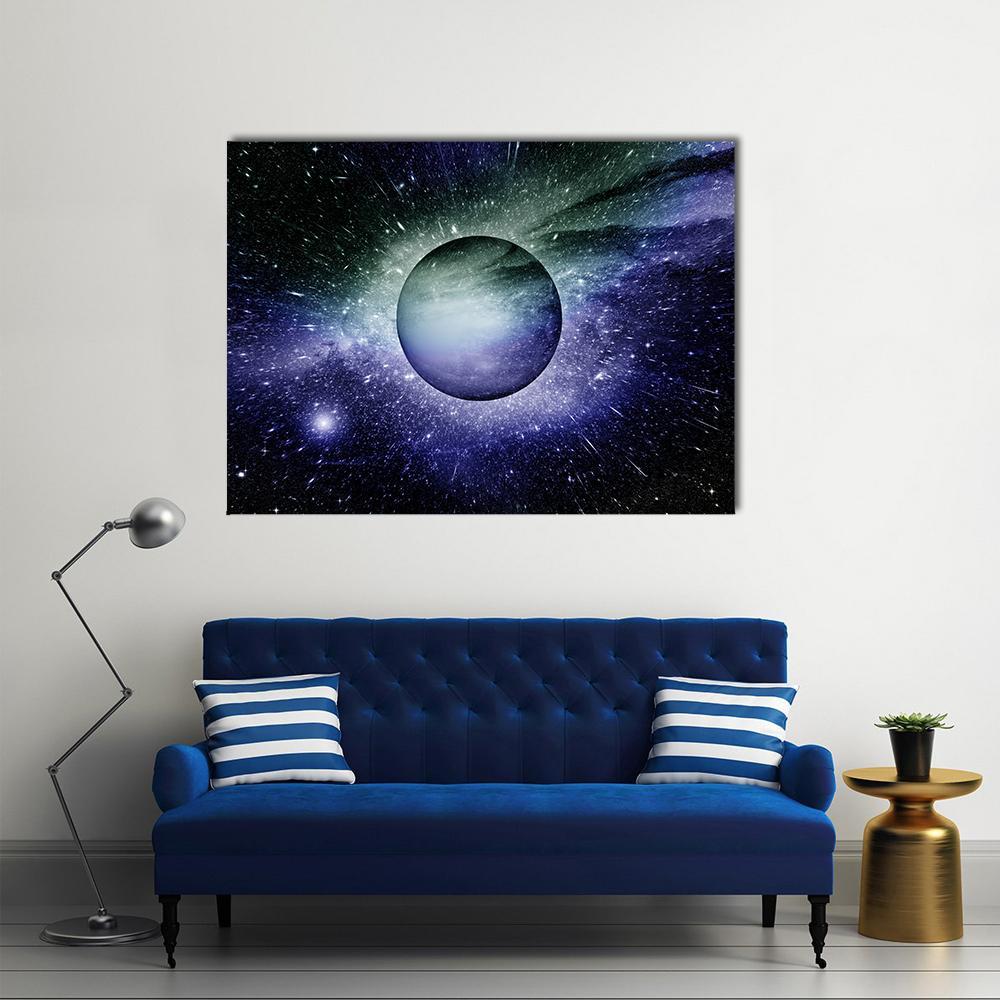 Nebula Planet And Star Dust Canvas Wall Art-4 Horizontal-Gallery Wrap-34" x 24"-Tiaracle