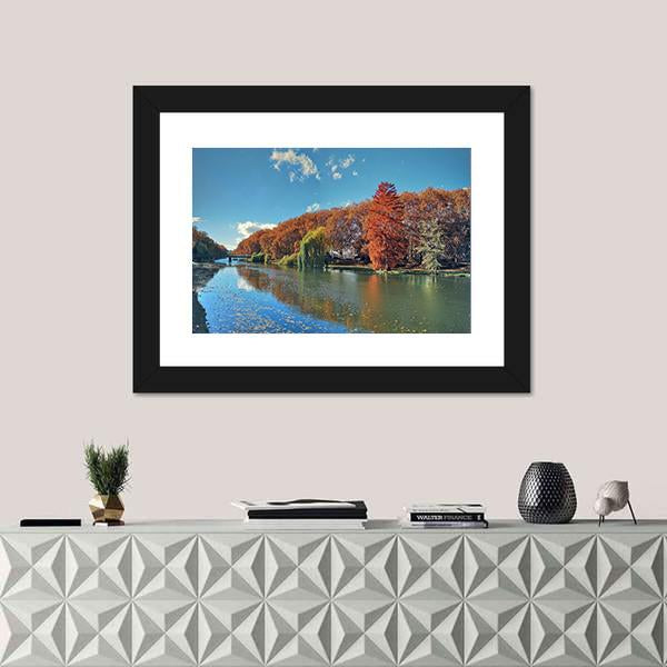 Neckar River In Autumn Canvas Wall Art-1 Piece-Framed Print-20" x 16"-Tiaracle