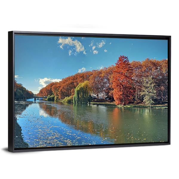 Neckar River In Autumn Canvas Wall Art-3 Horizontal-Gallery Wrap-25" x 16"-Tiaracle