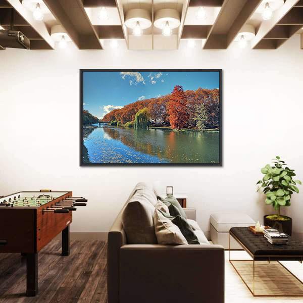 Neckar River In Autumn Canvas Wall Art-3 Horizontal-Gallery Wrap-25" x 16"-Tiaracle
