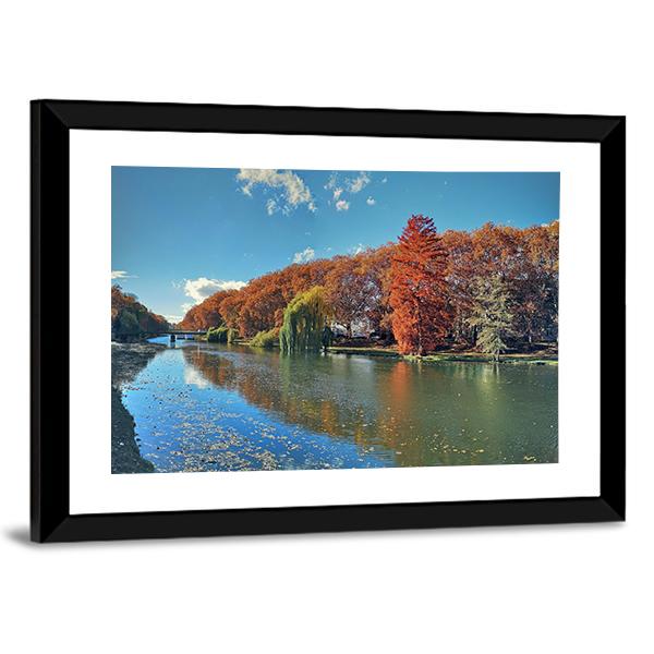 Neckar River In Autumn Canvas Wall Art-3 Horizontal-Gallery Wrap-25" x 16"-Tiaracle
