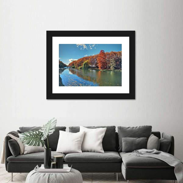 Neckar River In Autumn Canvas Wall Art-3 Horizontal-Gallery Wrap-25" x 16"-Tiaracle