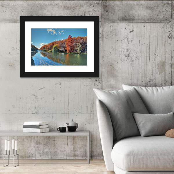 Neckar River In Autumn Canvas Wall Art-3 Horizontal-Gallery Wrap-25" x 16"-Tiaracle