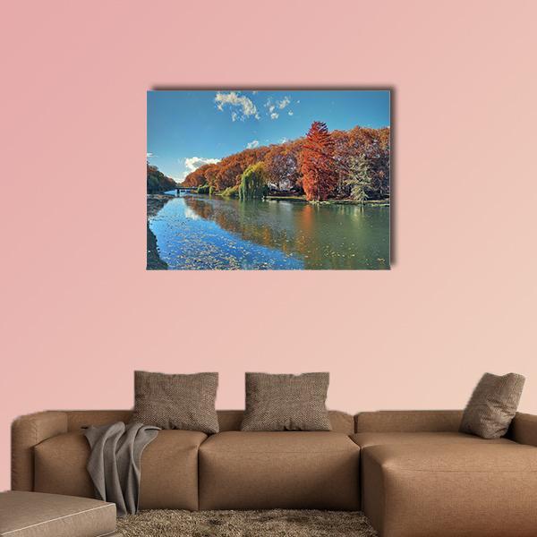 Neckar River In Autumn Canvas Wall Art-1 Piece-Gallery Wrap-48" x 32"-Tiaracle