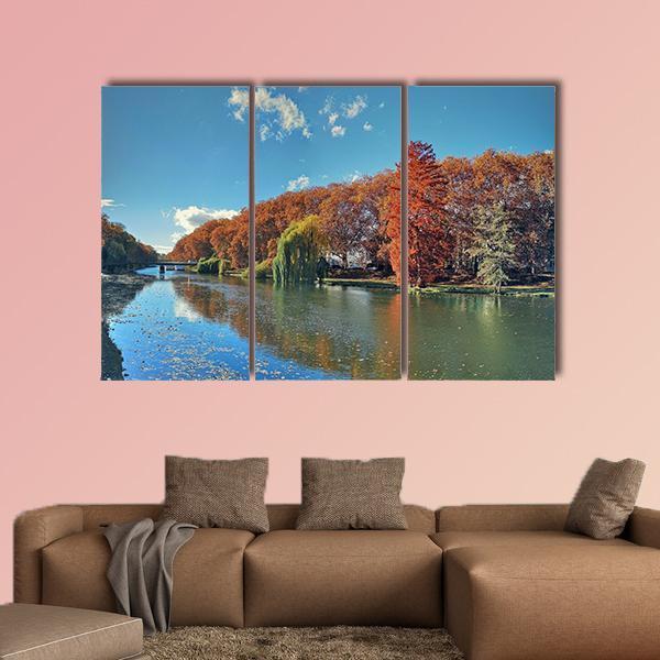 Neckar River In Autumn Canvas Wall Art-3 Horizontal-Gallery Wrap-25" x 16"-Tiaracle