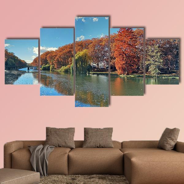 Neckar River In Autumn Canvas Wall Art-5 Star-Gallery Wrap-62" x 32"-Tiaracle