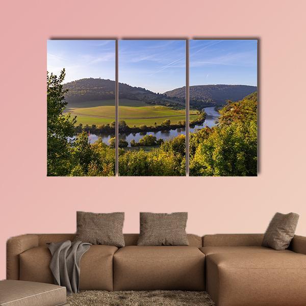 Neckarsteinach Town Germany At Sunrise Canvas Wall Art-3 Horizontal-Gallery Wrap-37" x 24"-Tiaracle
