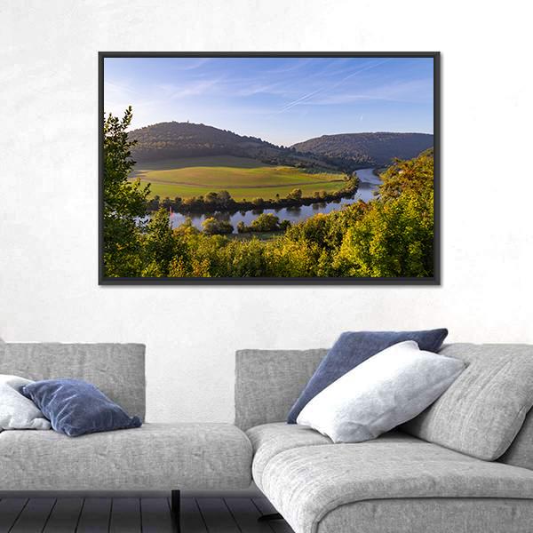 Neckarsteinach Town Germany At Sunrise Canvas Wall Art-3 Horizontal-Gallery Wrap-25" x 16"-Tiaracle
