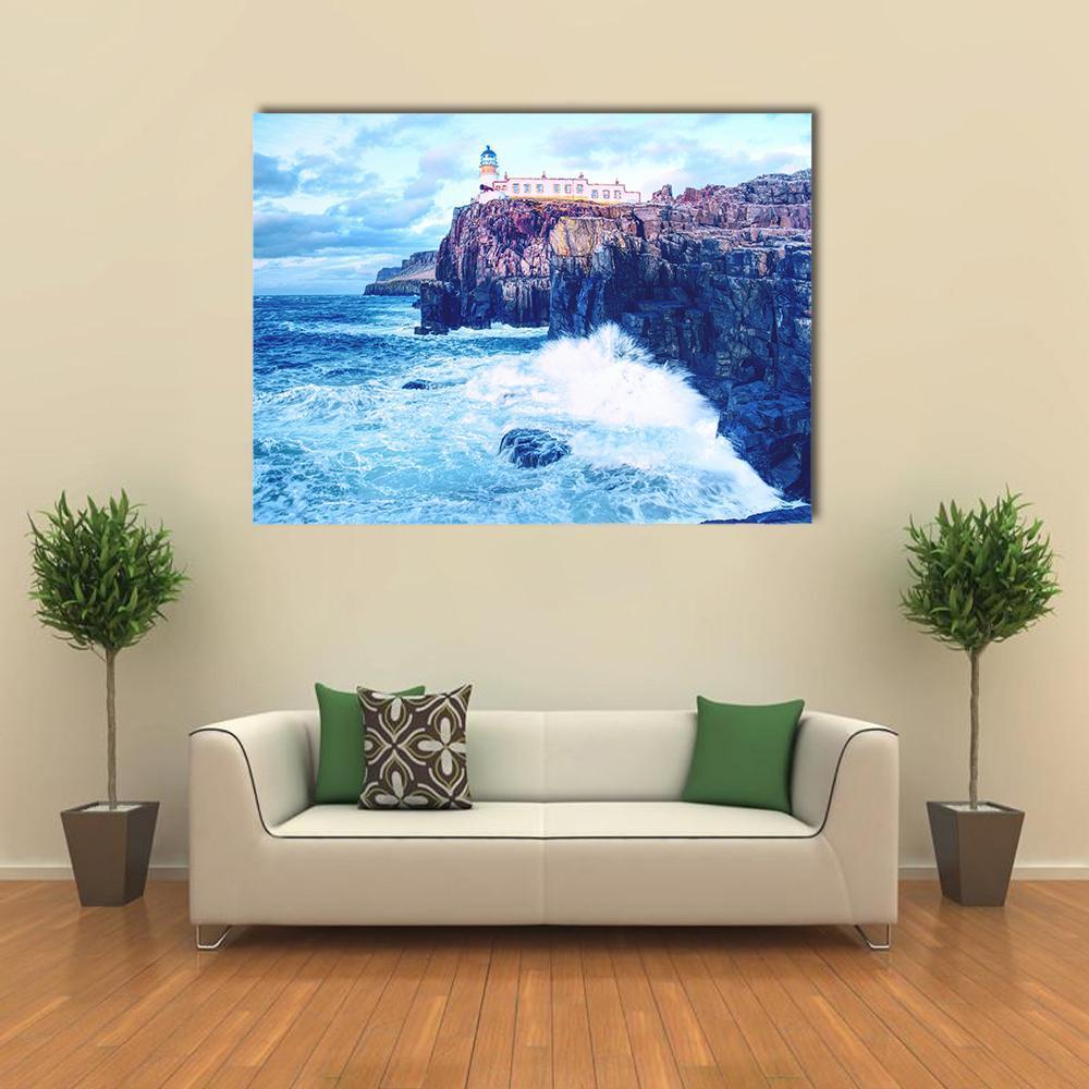 Neist Point Lighthouse Canvas Wall Art-1 Piece-Gallery Wrap-48" x 32"-Tiaracle