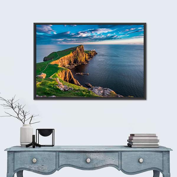 Neist Point Lighthouse In Scotland Canvas Wall Art-1 Piece-Floating Frame-24" x 16"-Tiaracle