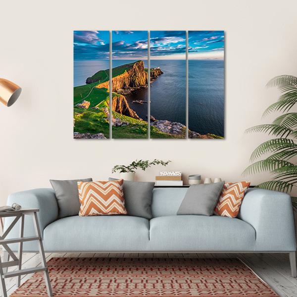 Neist Point Lighthouse In Scotland Canvas Wall Art-4 Horizontal-Gallery Wrap-34" x 24"-Tiaracle
