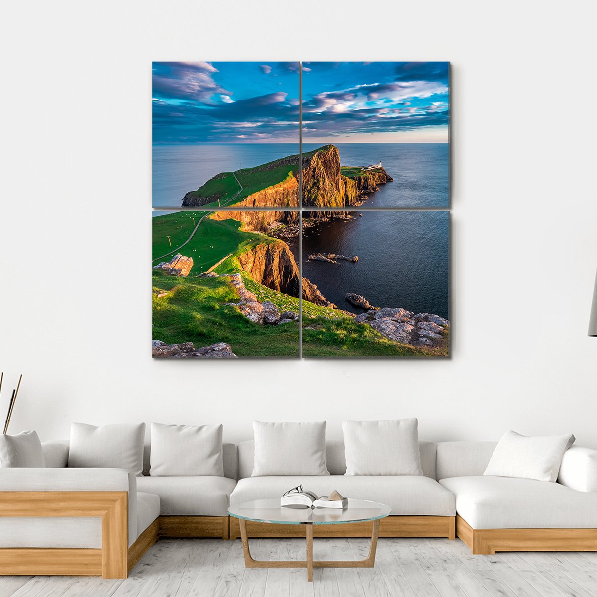 Neist Point Lighthouse In Scotland Canvas Wall Art-4 Square-Gallery Wrap-17" x 17"-Tiaracle
