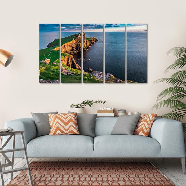 Neist Point Lighthouse In Scotland Canvas Wall Art-5 Horizontal-Gallery Wrap-22" x 12"-Tiaracle