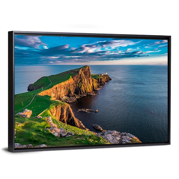 Neist Point Lighthouse In Scotland Canvas Wall Art-3 Horizontal-Gallery Wrap-25" x 16"-Tiaracle